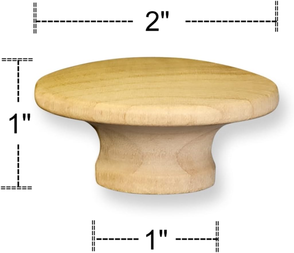 10 Pcs - 2" Round Wood Drawer Knob - Birch Cabinet Knob Pulls - Unfinished Mushroom Style Knobs for Cabinets or Drawer Knobs with Screws - Fancy Bifold Wardrobe Cupboard Handles