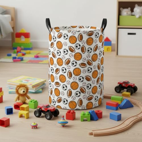 Image of Baby Laundry Hamper Basket Baby Hamper for Nursery Boy and Girl Cute Storage Bin Organizer Boho Room Decor(Sports)