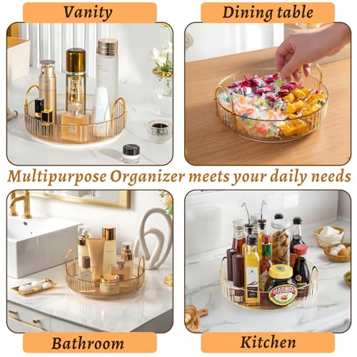 Make Up Kosmtik Organizer, 360° Drehbar Schminktisch Organizer, Multifunktion Schmink Aufbewahrungssystem Skincare für Dresser Schlafzimmer Badezimmer, 1 Schicht, Bernstein 6