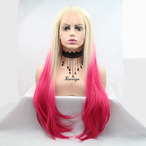 Xiweiya Wigs Long Natural Straight Wig Mermaid Piano Color Blonde Ombre Red Color Synthetic Lace Front Wig Heat Resistant Replacembre for Women Cosplay Makeup (blonde ombre red)