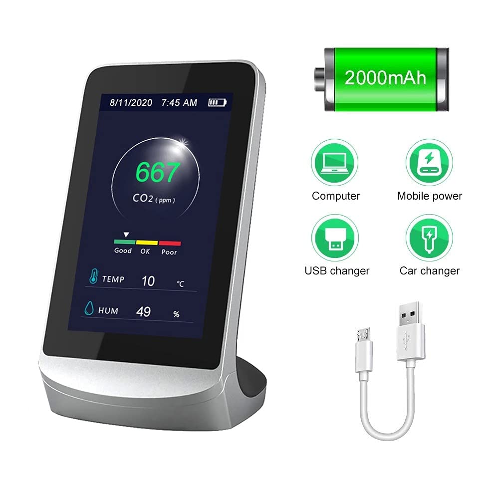 Analizador De Calidad del Aire De CO2, Detector De Dióxido De Carbono, Medidor De Temperatura Y Humedad, Multifuncional, Batería Incorporada De 3000 MAh