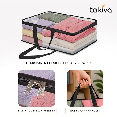 Image of TAKIVA Transparent Multipurpose Storage Bag | Saree Cover Bag with Zip for Storing Clothes, Suits, Undergarments, wedding packing | Wardrobe organising (Medium, Pack of 2)