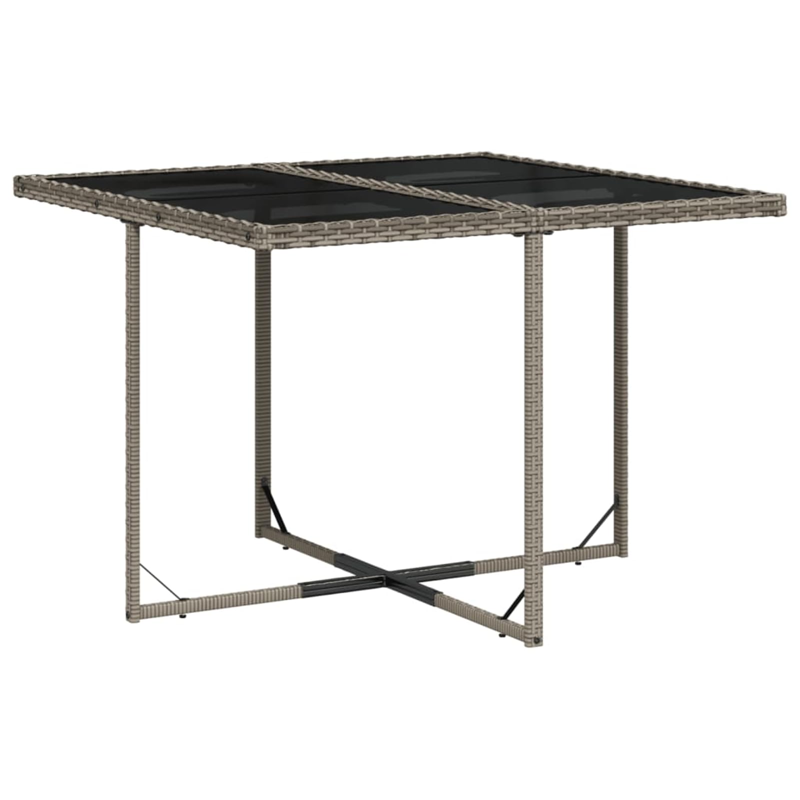 Homgoday Juego de Comedor de Jardín con Mesa de Vidrio Templado y Sillas Plegables - Rattan PE Gris