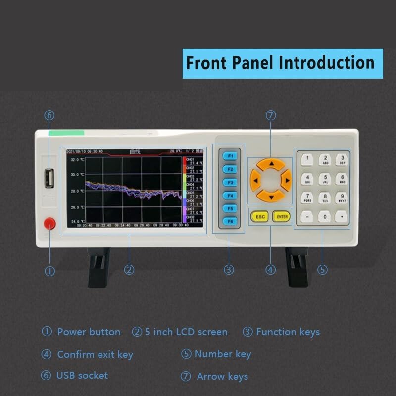 Registrador de datos de temperatura de 8 canales, LCD de 5" con monitoreo en tiempo real for monitoreo de temperatura de laboratorio industrial