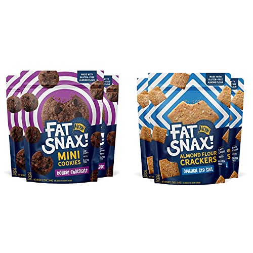 Fat Snax Mini Keto Cookies and Keto Crackers Bundle - Low Carb keto Snacks, Gluten-Free - 11 Bags (8 Packs of Cookies & 3 Packs of Crackers)