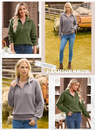 Image of Dokotoo Womens Quarter Zip Pullover Turtleneck Sweater Long Sleeve Fall Outfits Ribbed Knit Winter Sweaters