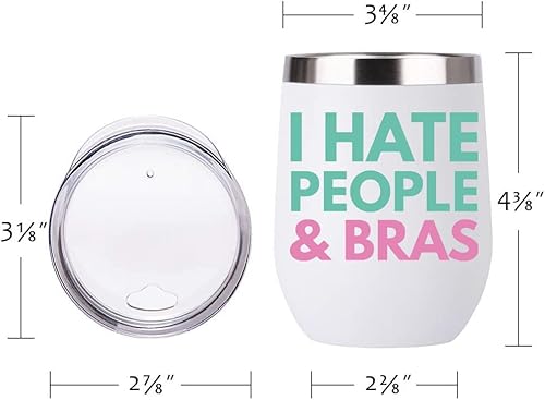 Miniatura 3 de KAIRA I Hate People And Bras - Vaso de vino de acero inoxidable con cita divertida, taza de café de viaje de acero inoxidable, taza de té de 12