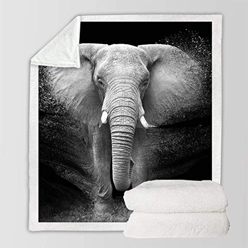 Sleepwish Elephant Blanket Super Soft Cozy Sherpa Fleece Throw Blanket Black White 3D African Elephant Walking Blanket For Men Boys King (108" X 90") #TOP3
