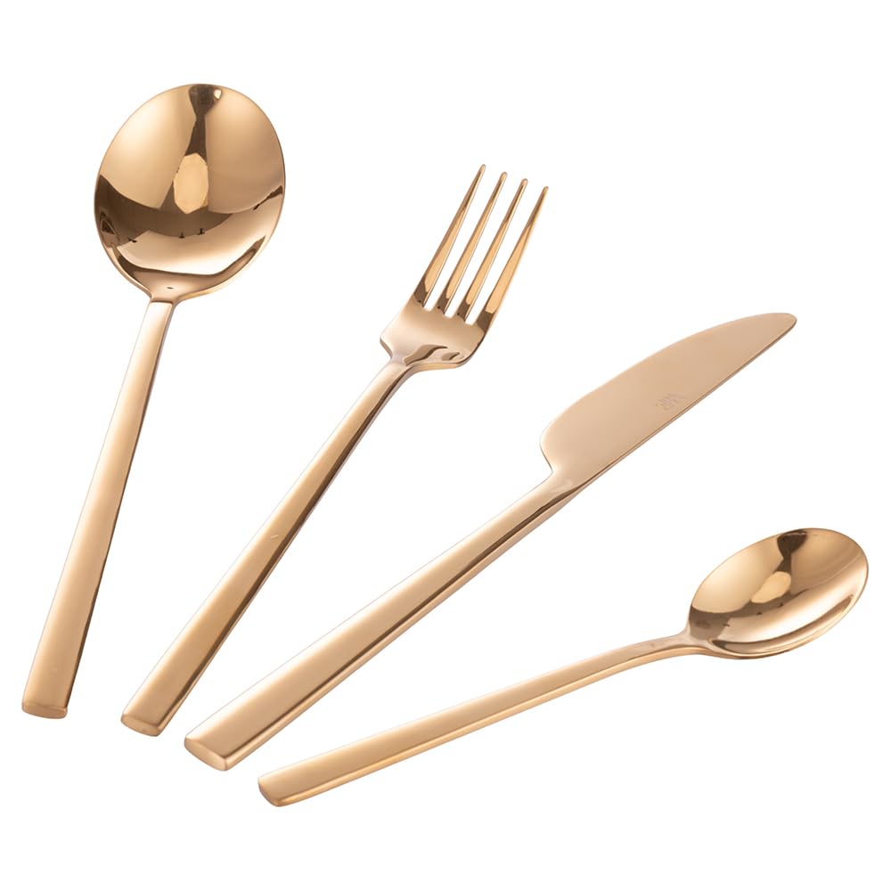 Stylo Besteck-Set, Edelstahl, schmaler Griff, glänzend, goldfarben, 24-teilig