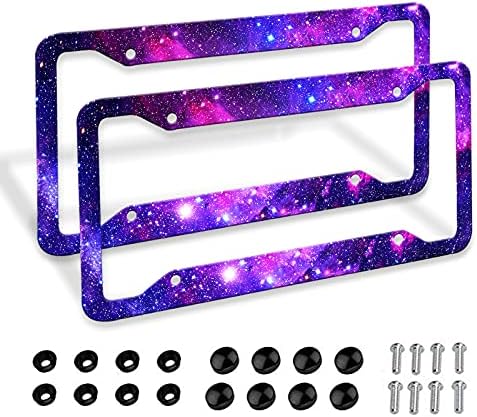 Purple License Plate Frames Starry Sky License Plates Covers Aluminum Metal License Plate Holder Auto Car Tag with 4 Holes Screws Standard Size 2 PCS Set
