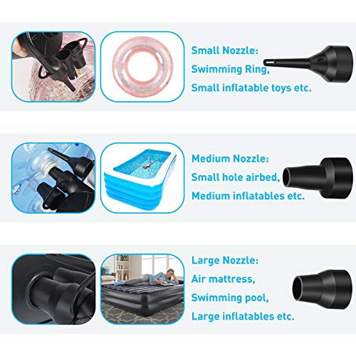 Electric Pump, Pulidiki Air Pump For Inflatables Air Mattress Pump With 3 Nozzles Inflator/Deflator Portable Quick Air Pump For Camping Inflatables, Air Mattress Bed, Air Sofa, Pool Toys Ac/Dc (50W) #TOP3