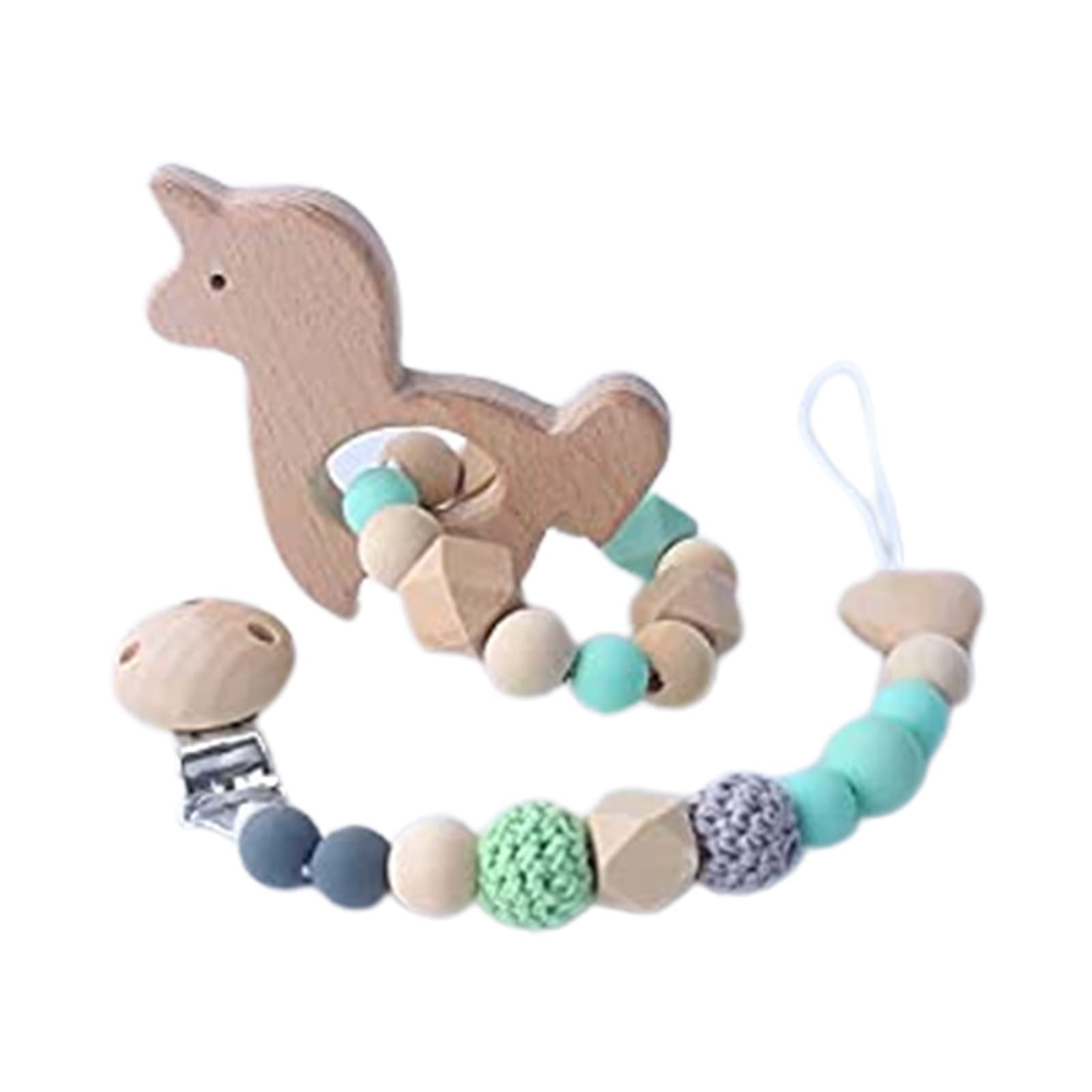 THE WHITE SHOP Wooden Elephant Shape Olive Oil Organic Crochet Beads Pacifier Clip