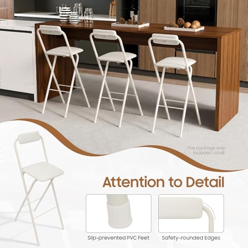 Butaco plegable con respaldo, silla alta plegable de barra para cocina, isla, cafetería o comedor (blanco, 1 unidad) miniatura 7