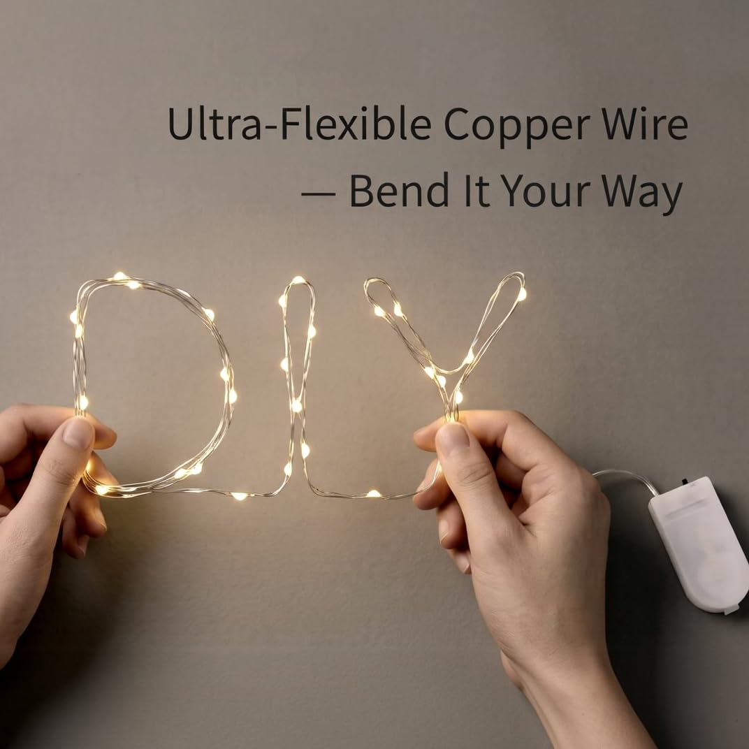 Paquete de 24 luces de hadas funcionan con pilas de 2 m, 20 luces LED de alambre plateado, luces estrelladas para bricolaje, bodas, fiestas, festivales, Halloween, Navidad (blanco cálido)