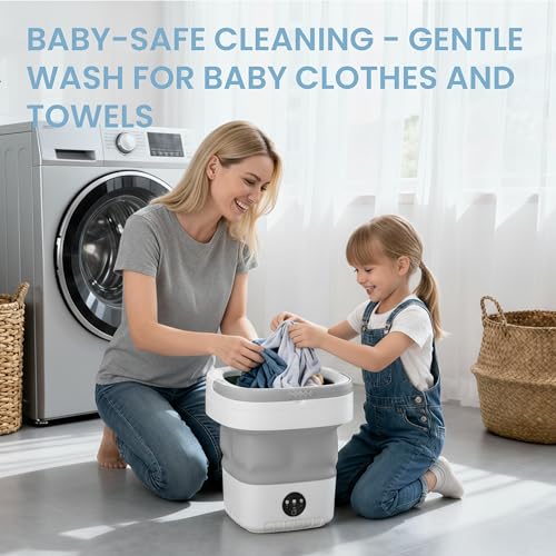 Image of Portable Washing Machine 16L Mini Foldable Washer with Spin Basket, 3 Modes for Travel & Small Spaces (Gray)