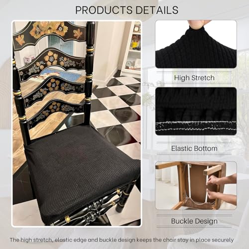 Image of SearchI Dining Chair Seat Covers Set of 6, Rear Covered, Black Jacquard 1