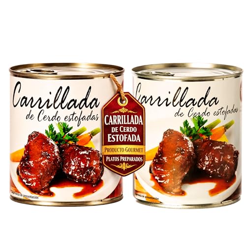 POLGRI Carrilladas de Cerdo Estofadas Conserva Gourmet Comida preparada Premium Receta Manchega Artesana 2 Latas 800 g Carne Melosa Lista para Calentar Plato Tradicional Español Casero de Autor