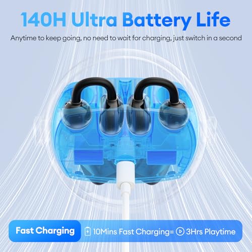 Image of 2 in 1 Clip on Open Ear Headphones Wireless Earbuds, 0 Delay Bluetooth 6.0, Ultra-long 140H Play, Auto L-R Recognition Touch Control, Hybrid Noise Reduction for Work Fitness Daily Use, Ctbuds Black