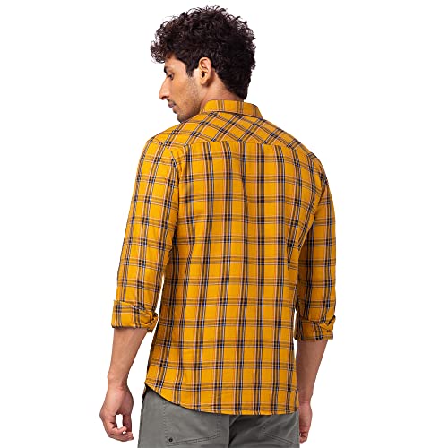 Image of Spykar Men's Regular Fit Flat Collar Full Sleeve Checked Casual Shirts