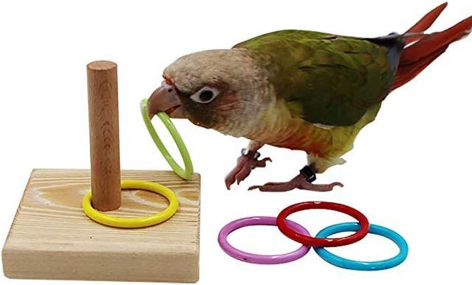 Keer Bird Parrot Wooden Platform Plastic Ring Intelligence Training Toy for Budgie Parakeet Cockatiel Conure Lovebird Finch Canary Macaw African Grey Cockatoo Amazon Eclectus Cage