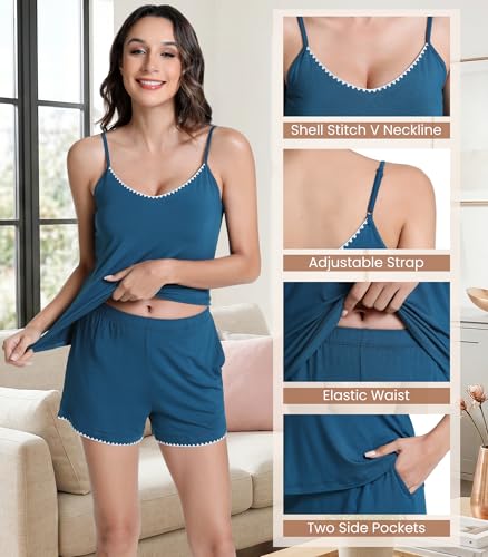 Image of NACHILA Women's Bamboo Viscose V Neck Cami Pajamas Set with Shorts