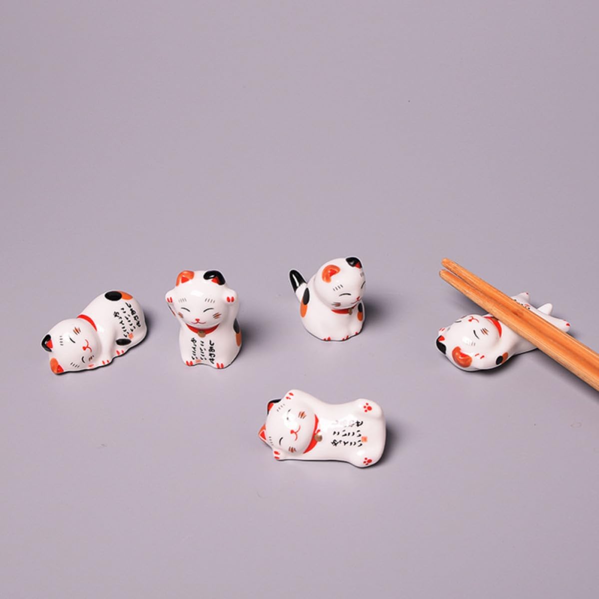 6pcs Japanese Style Ceramic Chopstick Holder Cat Shape Chopsticks Rest Pillow Set for Forks and Spoons, Easy to Clean and Keep Table Clean