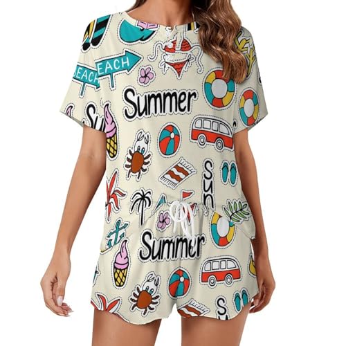 Ensemble de pyjama pour femme manches courtes en coton léger pour l'été