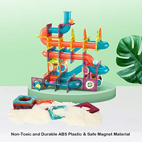BeebeeRun 90 Piece 3D Magnetic Building Tiles,Marble Runs for Kids ,Magnet Toys,Clear Color Magnetic Building Blocks,STEM Learning Educational Playset Gift for Kids Ages 3 4 5 6 7 8+ Years Old