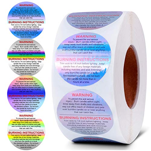 1000 Pieces Candle Warning Stickers Holographic Candle Safety Labels Round Waterproof Candle Jar Container Labels for Candle Making