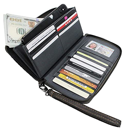 Blue Wallet for Women Leather RFID Blocking Long Wallets Credit Card Holder Phone Checkbook Organizer Zipper Coin Purse3