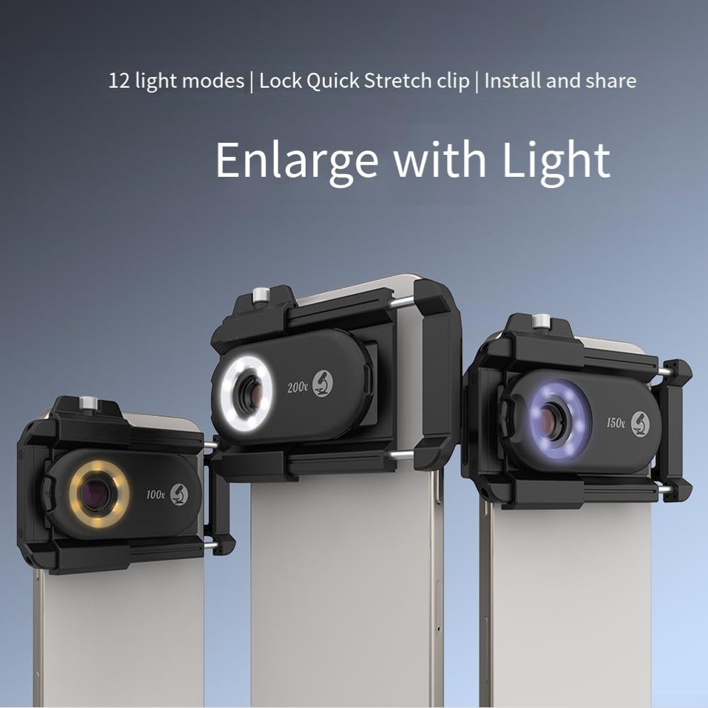 Apexel Mobiles Mikroskop, High-Definition, 200-fach mit LED-Licht für Schmuck-Relikte, zum Anklippen, UV-Dreifache Vergrößerung