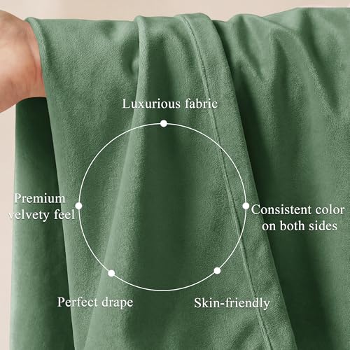 Image of Emerald Green Velvet Thermal Curtains for Bedroom, W52 x L108, 2 Pcs | Back Tab, Room Darkening, 300GSM Soft Velvet, Privacy Door Curtains for Living, Dining Room, Holiday, Chrismas, Home Decor