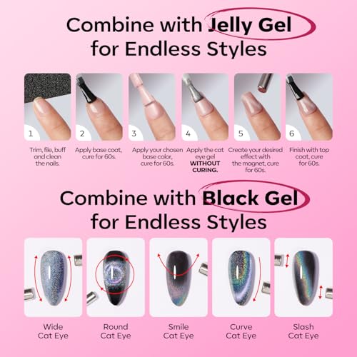 Image of modelones Hot Pink Cat Eye Gel Nail Polish Pink Glitter Holographic Pink Cat Eye Neon Shimmer Reflective Translucent U v Gel Magnetic Nail Polish 15ML
