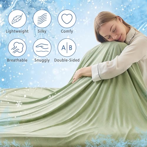 Image of EMME Cooling Blankets for Hot Sleepers, Summer Blanket Twin /Full Size for Bed, Thin Lightweight Throw Blanket for Couch, Double-Sided Keep Body Cool, Green Cold Sheet Night Sweats