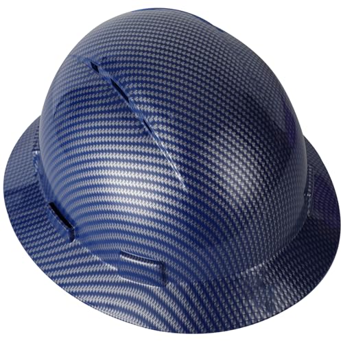 Zeluga 15-446 HDPE Full Brim Hard Hat Construction Safety Helmet with Vented Holes 6 Point Adjustable Ratchet Suspension Meets ANSI/ISEA Z89.1 Water Transfer Printing Carbon Fiber Blue