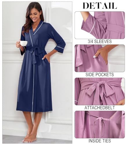 Image of PrinStory Womens Robe Long Knit Bathrobe Lightweight Soft Robes Ladies Bath Robe