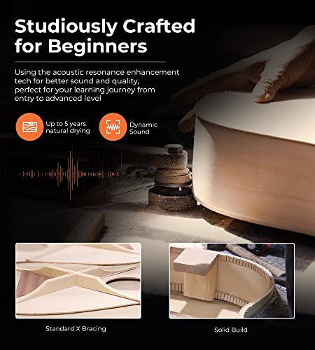 Vangoa Classical Guitar 3/4 Inch Acoustic Classical Guitar, 36 Inch Junior Size Nylon String Guitar Bundle Kit For Beginner Teens, Cedar Top #TOP5