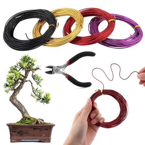 LOQJSS 4 Roll Bonsai Wire,Bonsai Training Wire with Wire Cutter,Anodized Aluminum Bonsai Training...