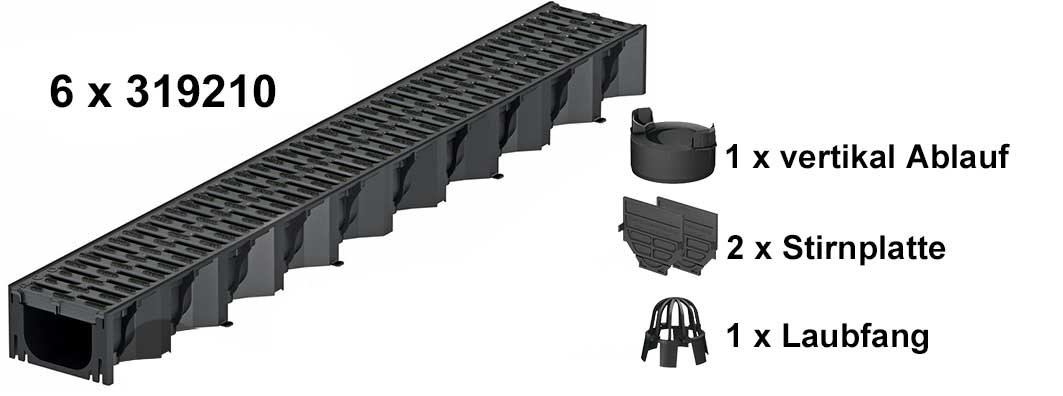 ACO Self® Hexaline 2.0 Entwässerungsrinne mit Kunststoffrost und rutschhemmendem Microgrip 6 x 1m mit Zubehör-Set