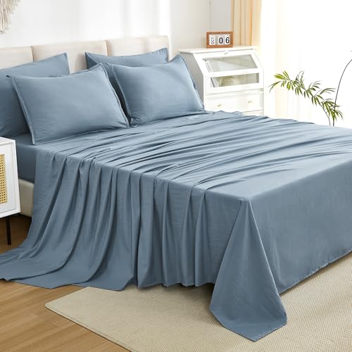 Litanika Comforter King Size Set Grayish Blue - 7 Pieces Bed in a Bag King Bedding Comforter Sets, Plain Lightweight Bed Set with Comforter, Sheets, Pillowcases & Shams