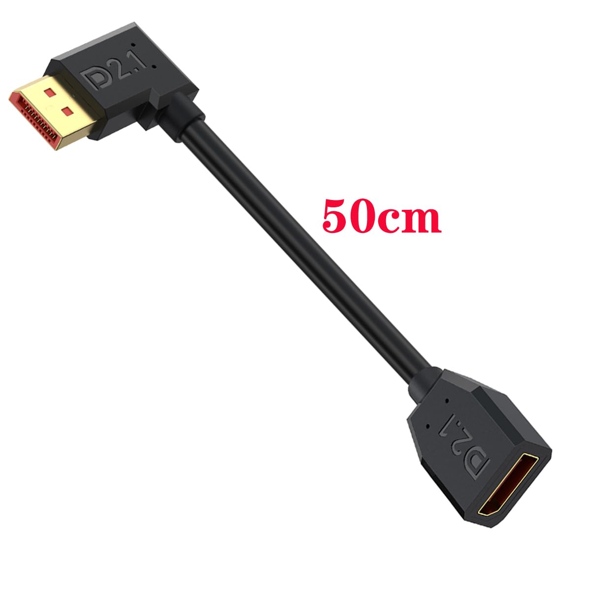 kabel przedłużający DisplayPort 2.1 pod kątem 90 stopni, kabel Display Port męski do żeńskiego 52 Gbps, obsługuje 16K@30Hz, 8K@120Hz, 4K@240Hz/165Hz/144Hz, HDR, HDCP DSC 1.2a, do PS5 (50 cm)