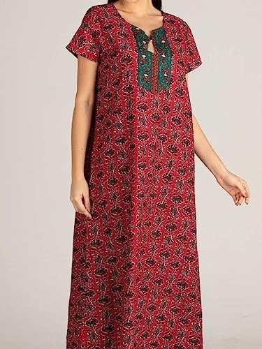 Image of Evolove Women's Cotton Long Maxi Night Gown Nighty Dress with Pocket, Super Soft Comfortable (LNG-Cotton-2)