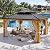 DWVO 13X15FT Gazebo Wood Outdoor Wooden Frame Double Roof Hardtop Galvanized Steel Top Canopy w/Curtain and Netting, Patio Heavy Duty for Deck, Backyard, Beige Yellow