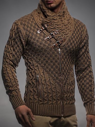 Leif Nelson Men's Knitted Jacket Turtleneck Cardigan Winter Pullover Hoodies Casual Sweaters Jumper LN53403