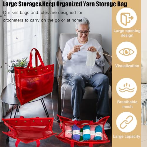 Image of Knitting Bag Large Yarn Storage Organizer,Yarn Bags for Crocheting,Crochet Storage Bags for Crochet Hooks,Knitting Needles,Knit Bags Ideal Knitting & Crochet Gift(Red)