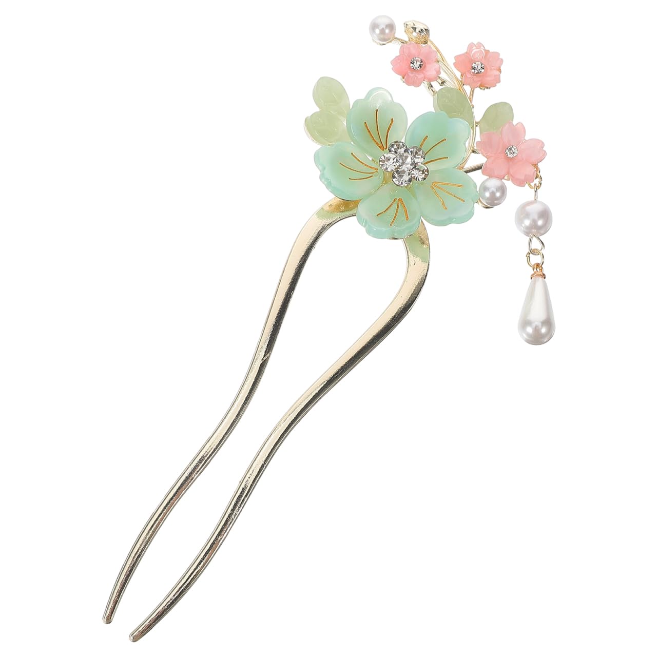 FRCOLOR U FöRmige Haarnadel Antike Chinesischer Haarschmuck Damen Blumen- Und Perlendekoration Haarstab Mit Quasten Haarnadel