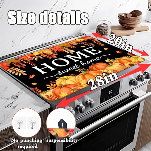 Image of Fall Pumpkin Stove Cover For Electric Stove, 20x28 Glass Stove Top Mat Thanksgiving Heat Resist Electric Gas Range Mat Sweet Home Decor Glass Top Protector Black Kitchen Cooktop Pad