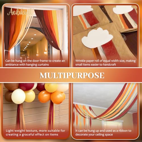 Image of AOBKIAT Fall Thanksgiving Streamers Party Decorations,5 Rolls | Orange Red Brown Yellow Crepe Paper for Autumn Harvest,Fall Wedding,Baby Shower,Rustic Party Decor,DIY Tassel,1.8 inchx82 ft /Roll