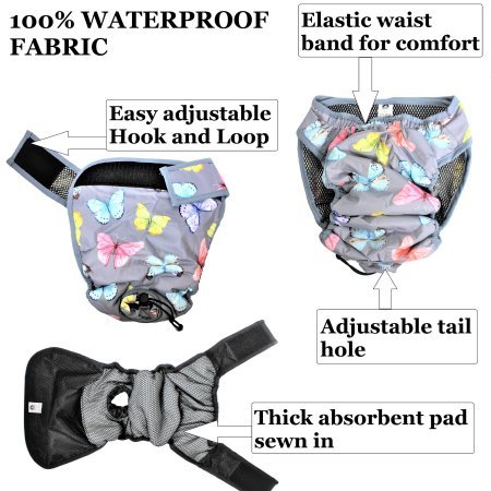 Image of Leak Proof Waterproof Cat Dog Diapers Female Washable Reusable Absorbent Pad Padding Lined for Small Medium Large Pets (XXXL: Waist 24 inch - 30 inch, Pink Roses)