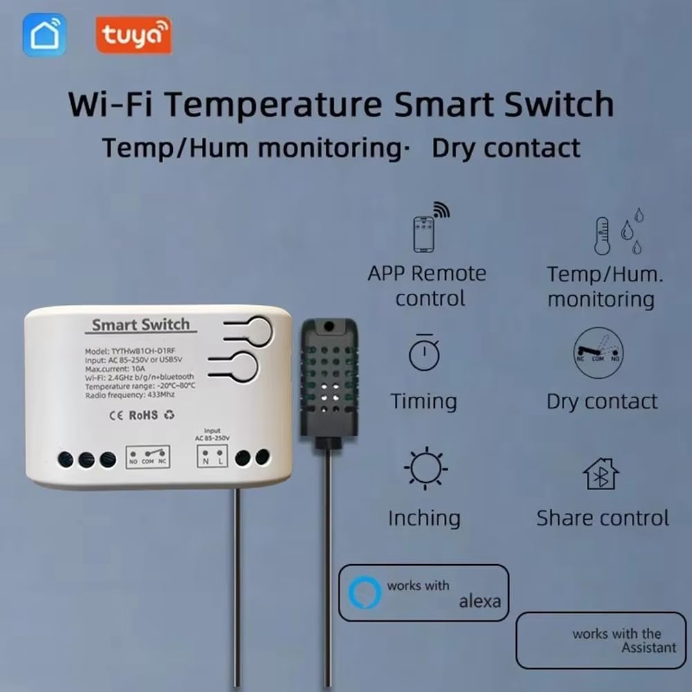 Tuya Smart Life WiFi Commutateur Relais Température Humidité Surveillance Thermostat Capteur Passif Contact Sec AC 85-250V